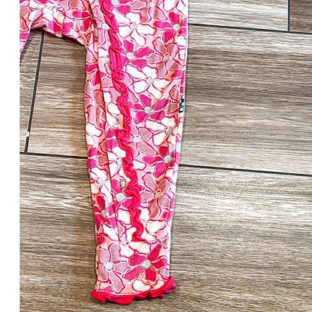 Kickee Pants Pink Floral Snap Coverall Size 18-24M